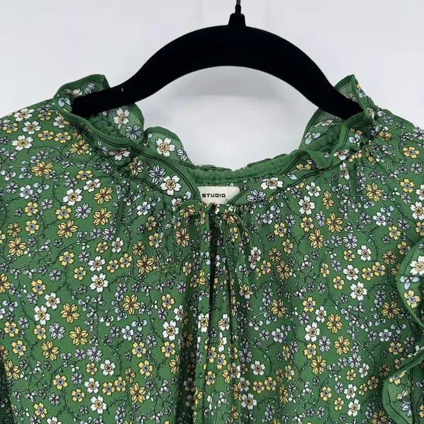 Max Studio Boho Floral Ruffle Collar Ties Tiered Mini Dress Sz M Peasant Hippie - Image 3