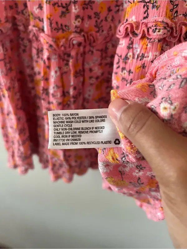 Pink Ditsy Floral Smocked Mini Dress Medium Tie Strap Cottagecore Summer Beach - Image 6