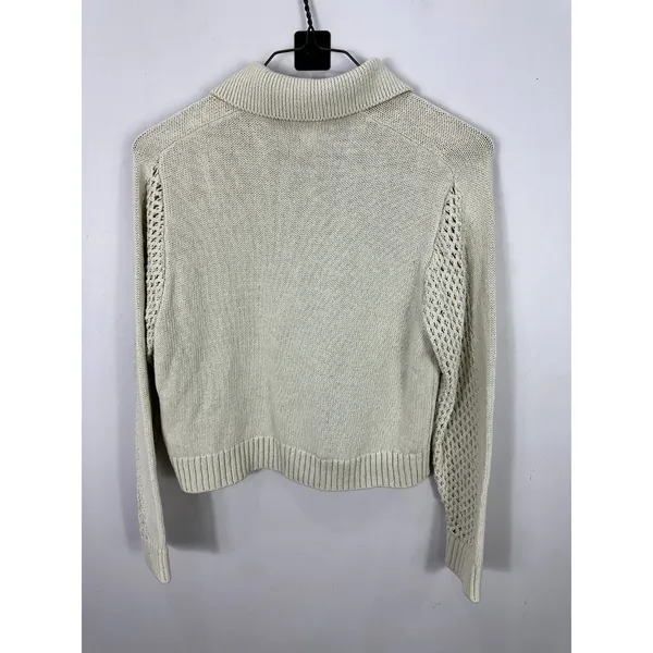 H&M Open Knit Collared Button Down Cardigan Womens Medium Ivory Tennis Prep‎ - Image 4