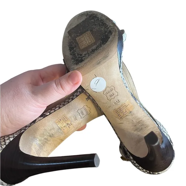 Tory Burch Grey/Black Python Embossed Leather Shelley Stiletto Sandals‎ Size 9 - Image 8