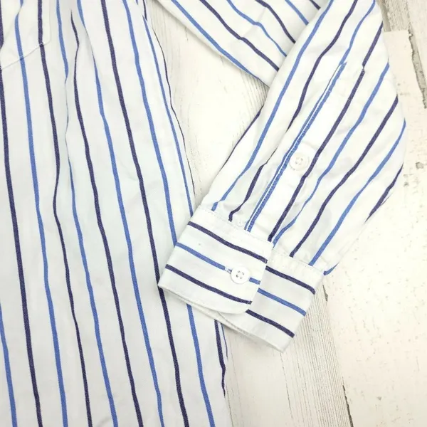 Madewell Ex-Boyfriend Shirt XS Blue White Stripe Button Down Cotton Top - Image 5