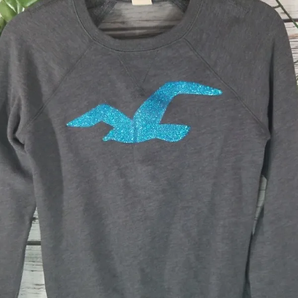 Hollister glitter sheer see thru back gray blue pullover sweatshirt Small - Image 2