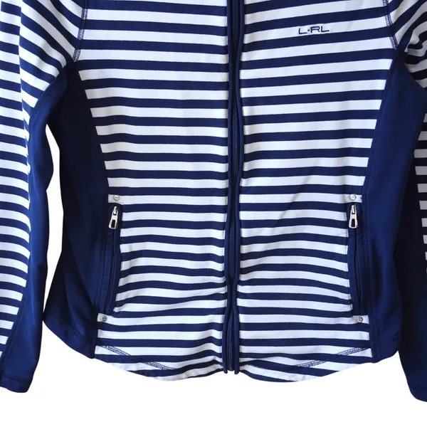 Lauren Active Ralph Lauren Navy White Striped Full Zip Track Jacket Womens Large - Image 3