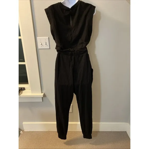 Pact Large 100% Organic Cotton Black Relaxed Slub Muscle Tee Jumpsuit Pockets - Image 6