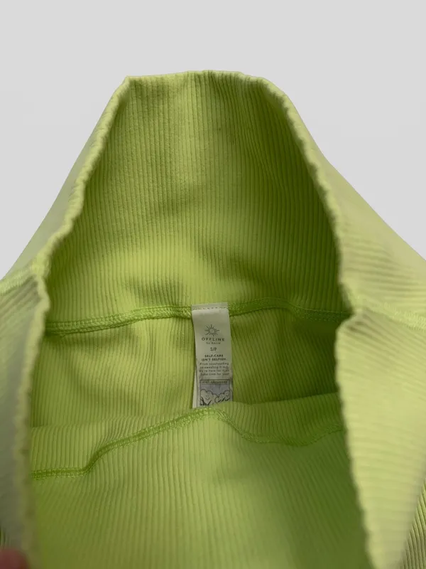 OFFLINE By Aerie Real Me‎ XTRA Ribbed High Waisted 5" Bike Short in Lime - Image 2