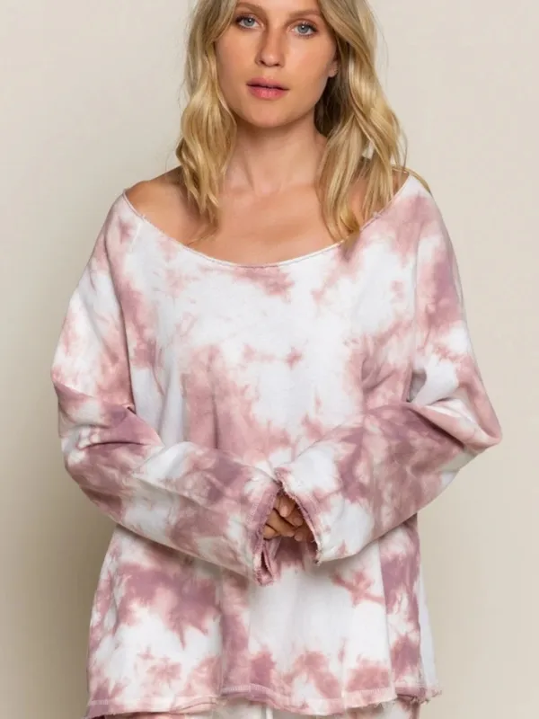 O POL Pink Tie-Dye Lightweight Women’s Pullover Sweatshirt Medium - Image 2
