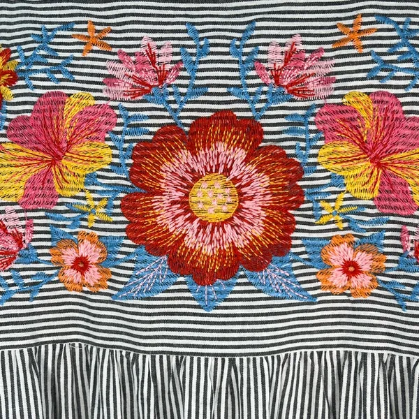 Savanna Jane White Striped Ruffled Dress Floral Embroidery Red Yellow Orange - Image 3