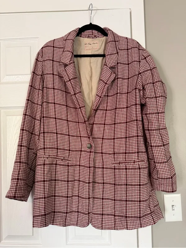 Free People We the Free Plaid Blazer Long Jacket Business Casual - Image 2