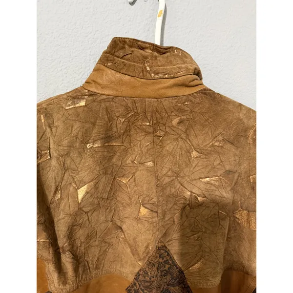 Vintage 80s Otello Pelle Leather Bomber Jacket L Patchwork Paisley Metallic Gold - Image 15