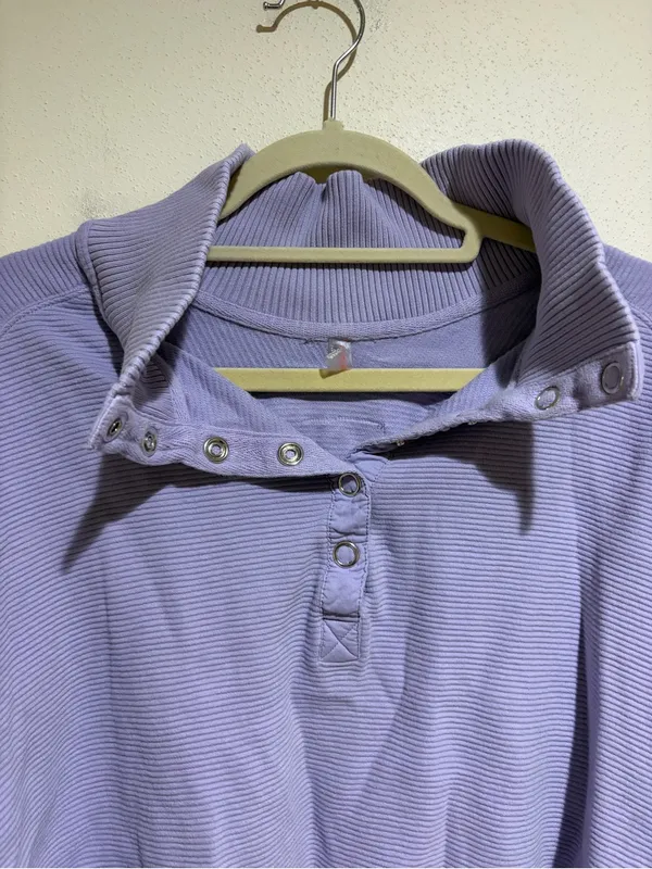 Free People FP Movement So Fly Henley Snap Neck Ribbed Pullover Purple Medium - Image 6