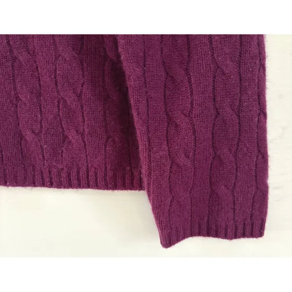 Lord & Taylor Cashmere Sweater Womens Large Purple Cable Knit Crew Neck Pullover - Image 4