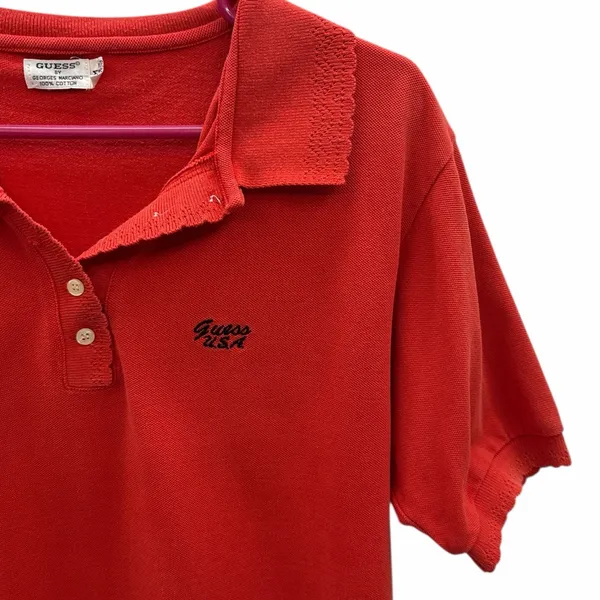Guess George Marciano Womens Red Polo Shirt Lace Collar Cotton Medium - Image 6