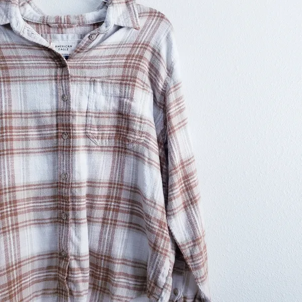 American Eagle Plaid Button Down Long Sleeve Shirt - Image 3