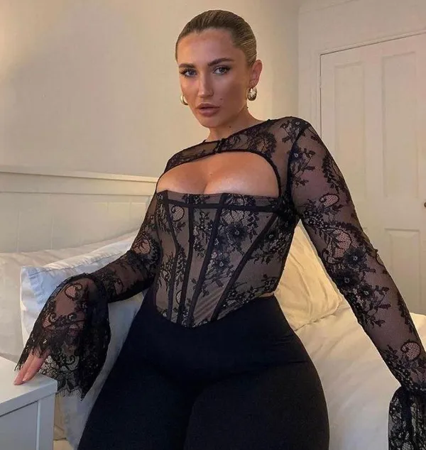 House Of CB BRIELLE BLACK LACE PEPLUM SLEEVE CORSET TOP - Image 6
