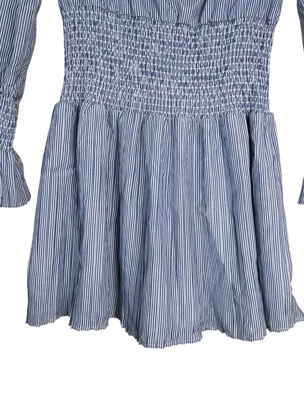 English Factory Women's M Striped Long Sleeve Smocked Waist Lined Mini Dress - Image 5