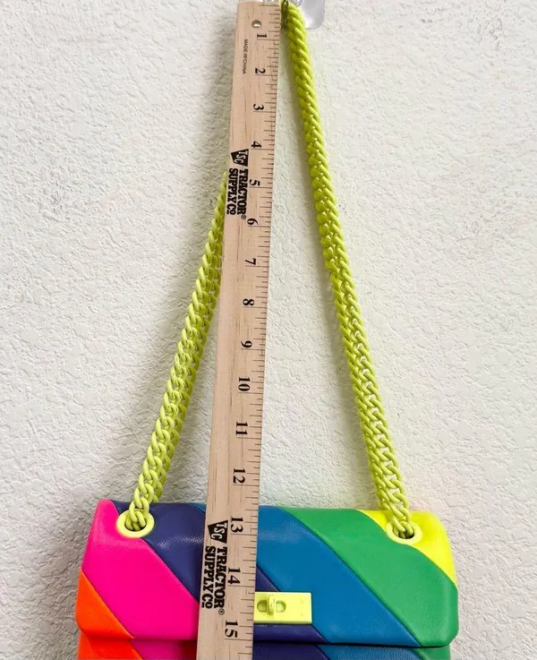 KURT GEIGER Brixton Neon Rainbow Quilt Leather Chain Shoulder Crossbody NO LOCK! - Image 11