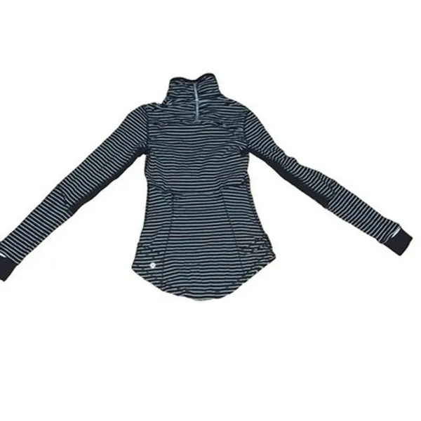 Lululemon Base Runner 1/2 Zip Jacket Size 4 Black White Stripe Rulu Running Top - Image 3