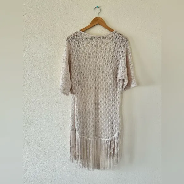 Liberty Love Cardigan Size S Cream Crochet Fringe Boho Open Front Cover‎ Up - Image 2