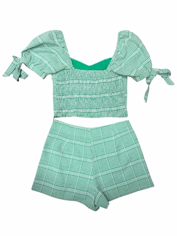 TCEC Gingham Puff Sleeve Crop Top + Skort Set // Picnic Coquette Summer Vibe M - Image 8