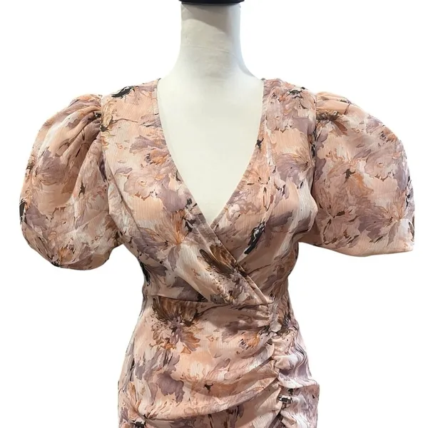 MISSGUIDED Mini Dress Size 0 Pink NWT Floral Coquette Flirty Puff Sleeve Frill - Image 8