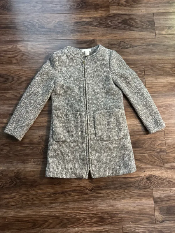 H&M Wool Blend Gray Herringbone Longline Coat - Image 2