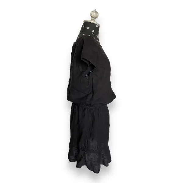 Joie Quora Black Linen Blouson Mini Dress‎ Womens Medium Cap Sleeve Ruffle Hem - Image 4