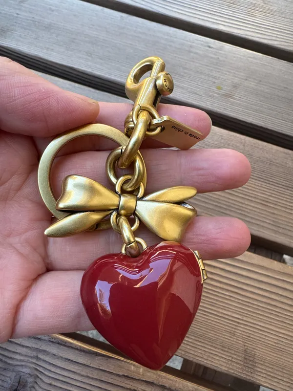 Coach Bow Heart Locket Bag Charm Keychain Key Fob CZ276 Brass / Ruby Red - Image 2