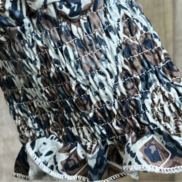 Unbranded Xxl Tribal Print Notched V-Neck Top w/Long Puff Sleeve & Shirr… - Image 5