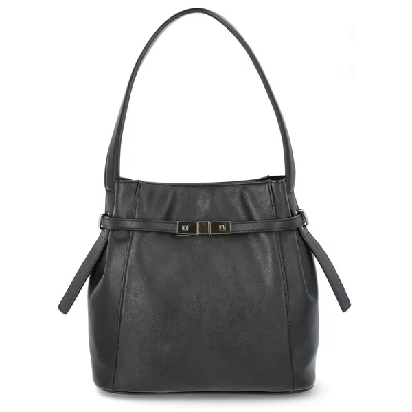 Time & Tru Dalton Shoulder Bag Black Faux Leather Purse Silver Belt Hardware NWT - Image 2