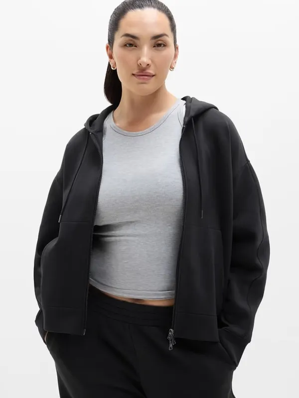 New Athleta M Form Knit Full Zip Sweatshirt Hoodie Black Medium Regular - Image 3