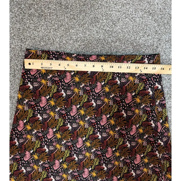 LOFT Women Medium Tropical Leopard Palm Print Midi Skirt A-Line Elastic Waist - Image 2