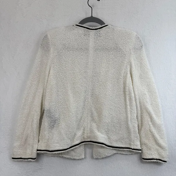 The Kooples Ivory Boucle Blazer‎ Size 38/M Open Front Black Trim Pockets - Image 9
