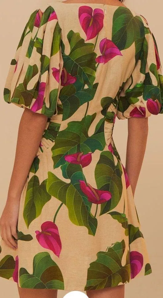 Farm Rio NWT Anthurium Leaves Dress Sand, M - Image 2
