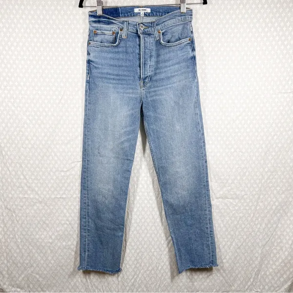 Re/Done Light Wash High Rise 70s‎ Stove Pipe Jeans - Image 3