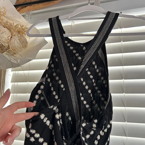 Free People Black Embroidered Criss Cross Open Back Mini Dress Small boho - Image 4