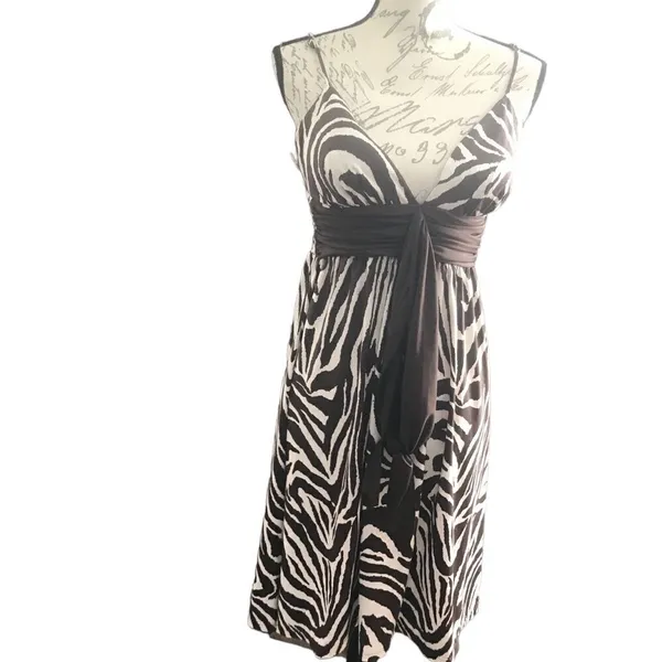 APNY Brown White Zebra Striped Mini Dress Medium - Image 2