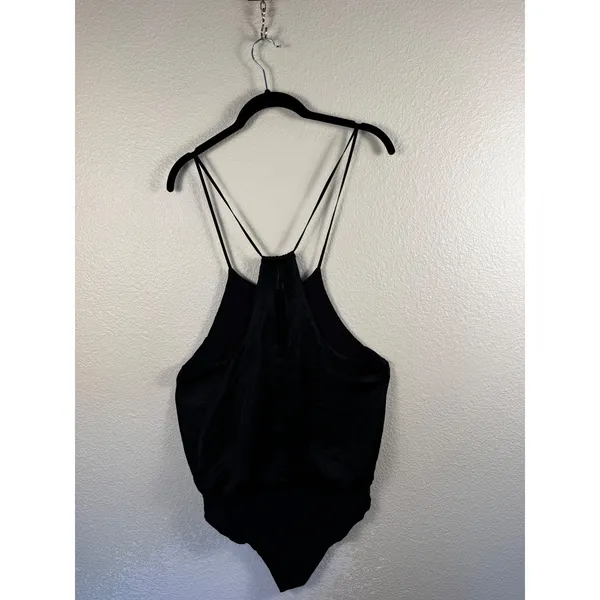 Abercrombie‎ & Fitch Bodysuit Women Medium Black Satin Halter Strappy Sleeveless - Image 3