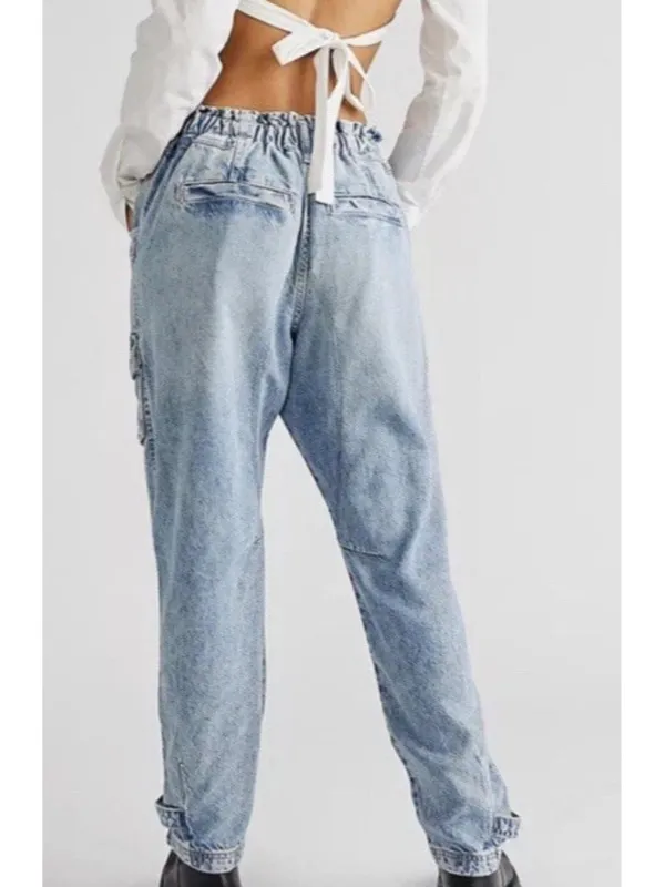 Free People We The Free Hazel Pull On Drop Waist Harem Cargo Pocket Jeans Sz Small - Image 3