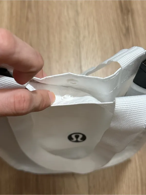 Lululemon Reusable Shopping Tote Bag Small White Black Logo Snap Closure - Image 3