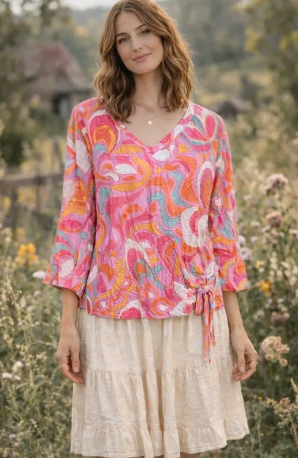 Ali Miles Blouse V-Neck Tunic Abstract Geometric Print Size Medium Top - Image 2