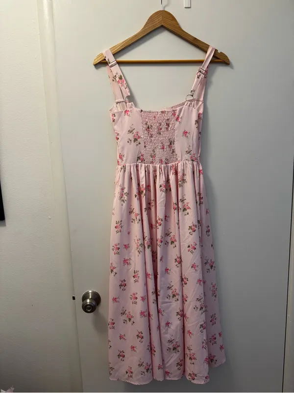 Amazon Floral Pink Corset Midi Dress with Side Slit - Image 4