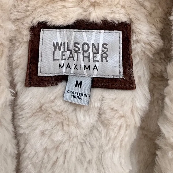 Wilsons Leather Maxima Brown Suede Faux Shearling Trucker Jacket Womens Medium - Image 2