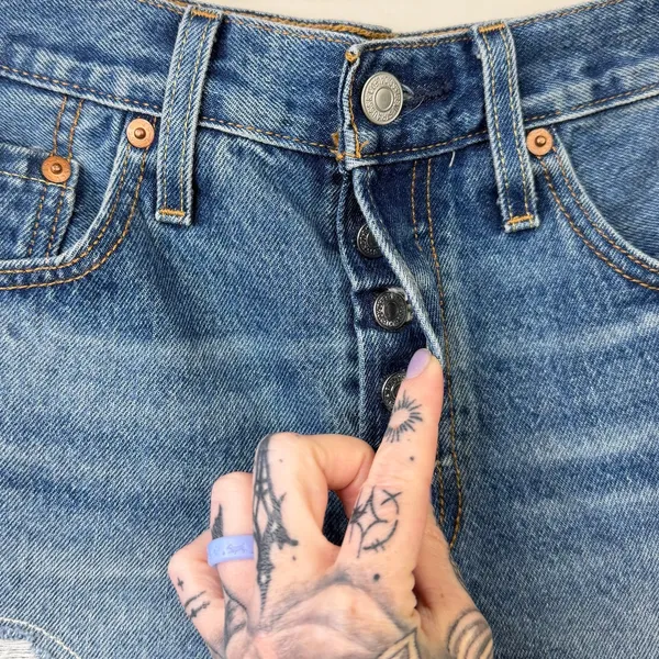 Levi's Medium Wash Button Fly Distressed Mid-Rise Cut-Off Denim Jean Shorts - Image 3