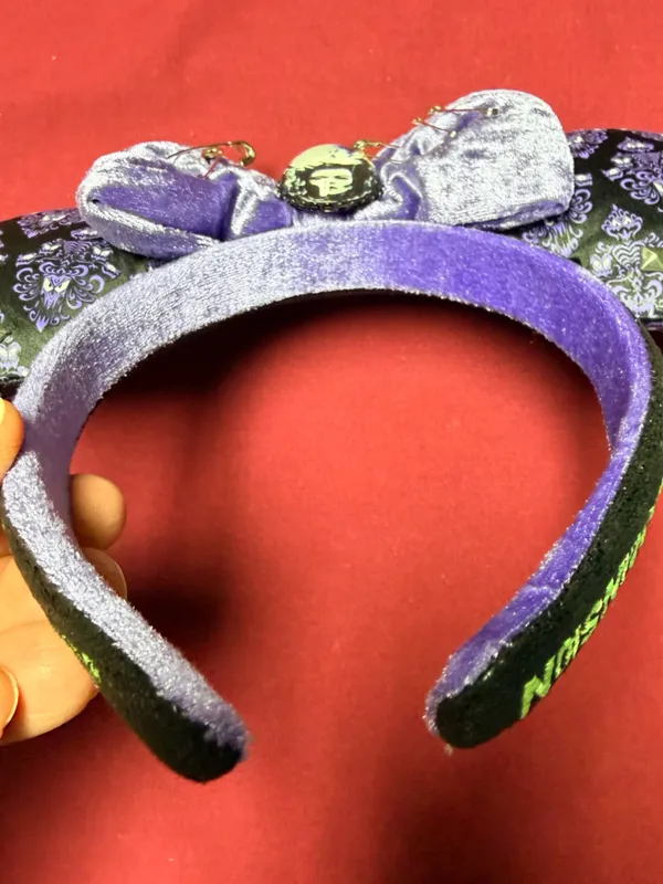 Disney Parks Haunted Mansion Purple Velvet Bow Minnie Mouse Headband - Image 5