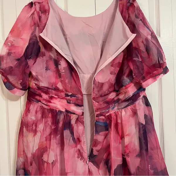 Flycurvy Plus Size Wedding Guest Fuchsia Chiffon midi dress - Image 10