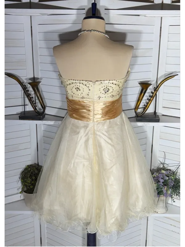 MayQueen Couture mesh mini dress gold beaded strapless fairy princess homecoming - Image 2