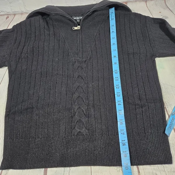 Area Stars Black Shimmer‎ Ribbed Cable Knit Quarter Zip Sailor Collar Sweater S - Image 9