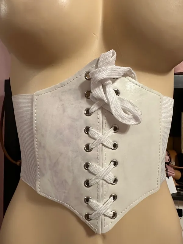 White Lace-Up Waist Cincher Belt - Women's Accessory - Image 2