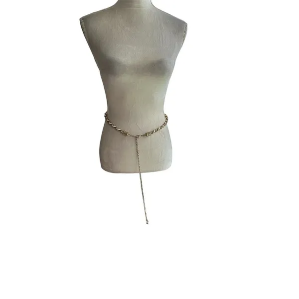 Gold & White Spiral Waist Chain Belt With Dangling Charm & Adjustable Clasp W27 - Image 9