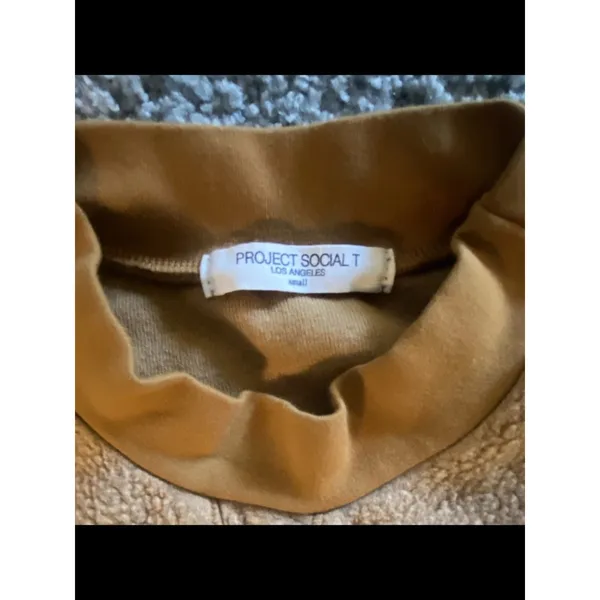 Project Social T Camel Sherpa Mock Neck Sweater Cropped Sweatshirt - Image 3